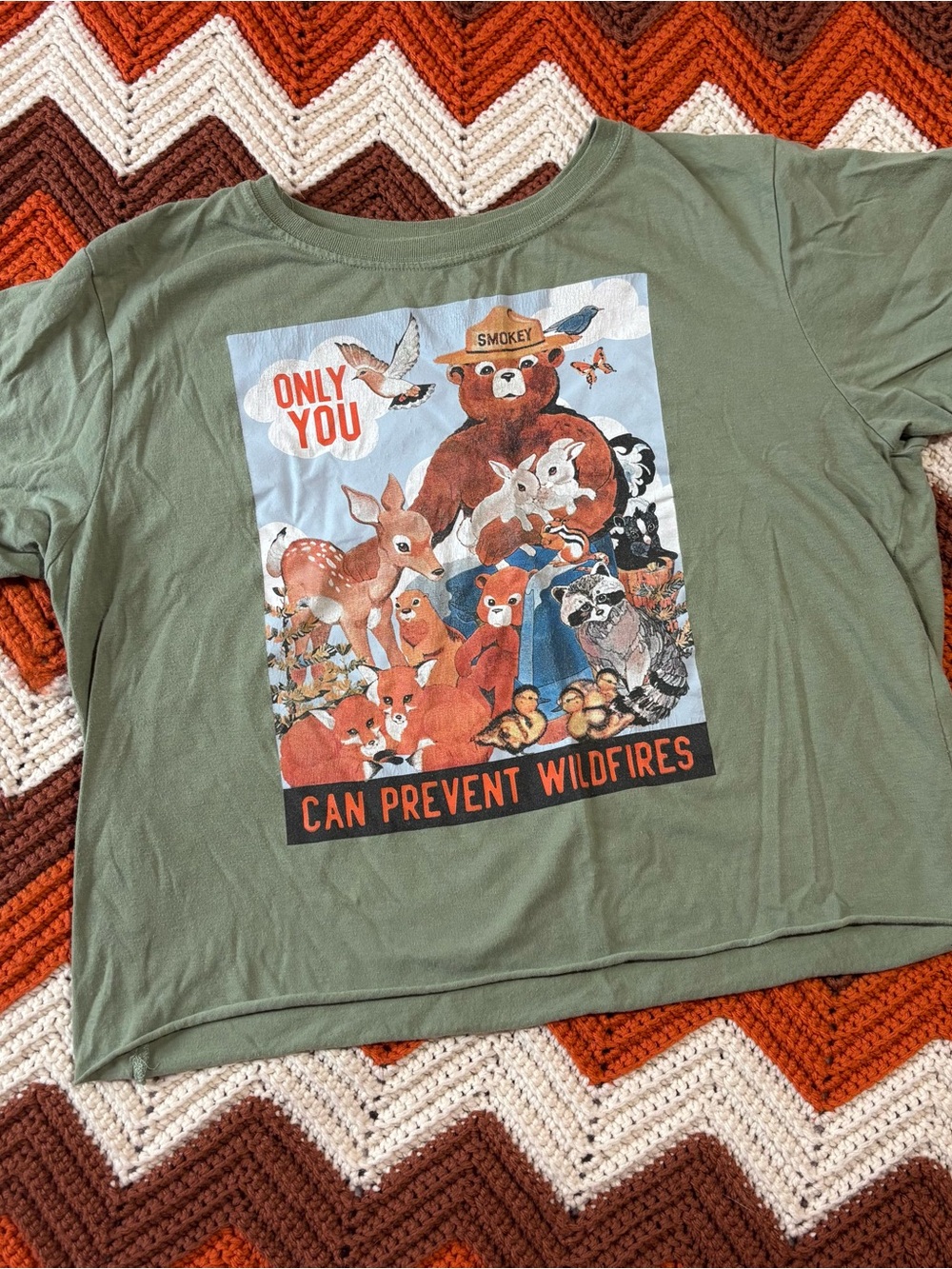 Olive Green Smokey Bear Wildlife Graphic Tee